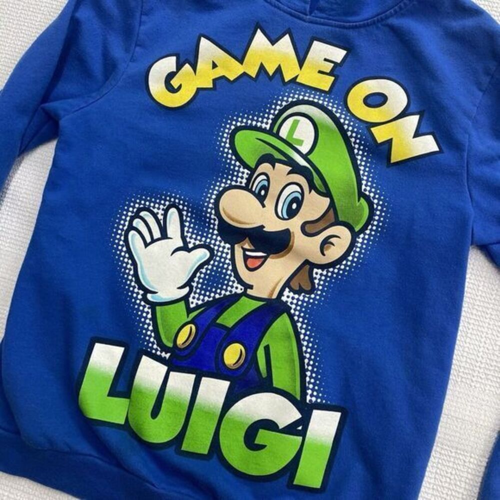 Boys 10/12 Nintendo Game On LUIGI Blue Hoodie Super Mario